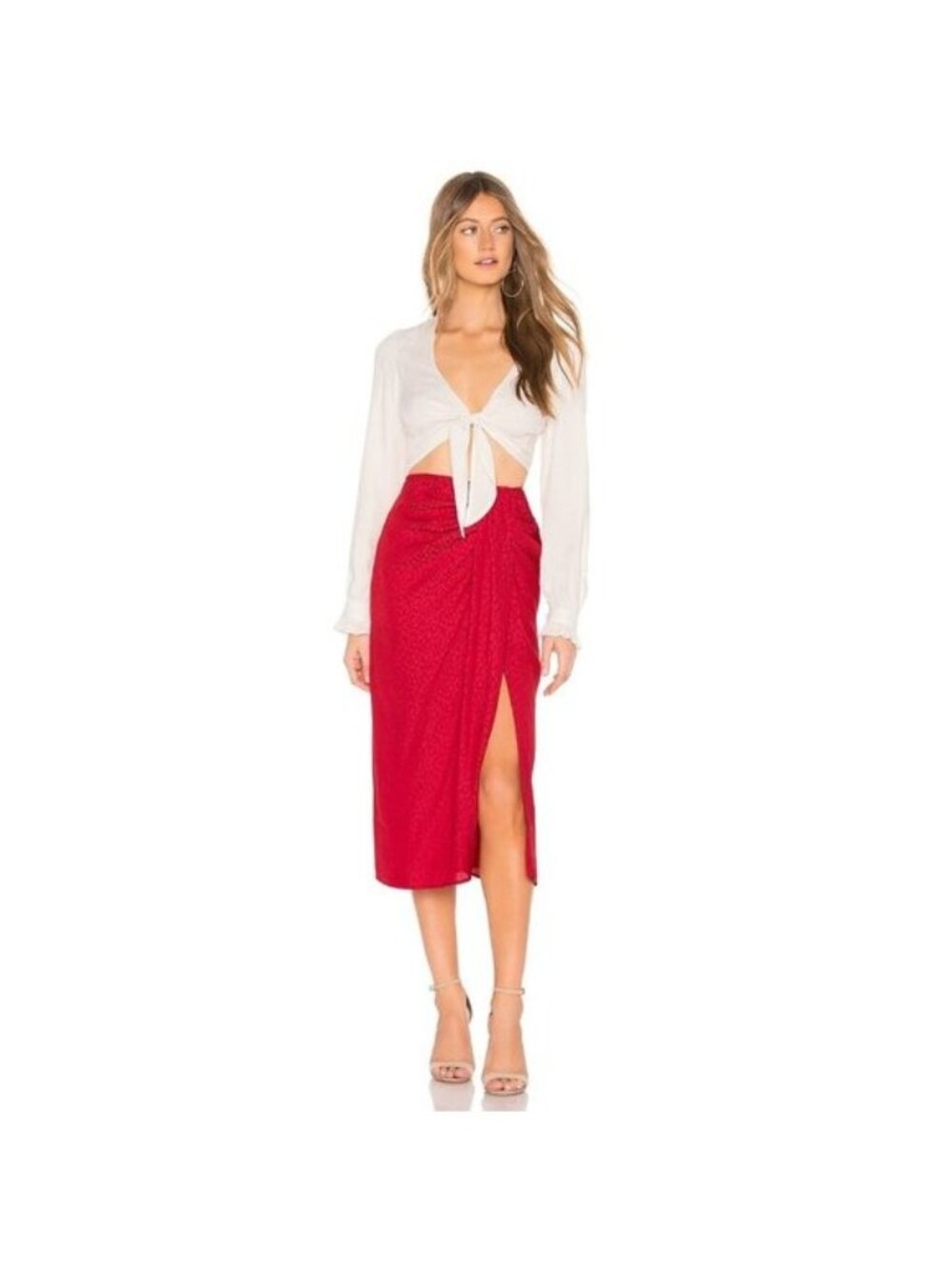 LAcademie The Maryam Skirt Lava Red Tonal Jacquard Ruched